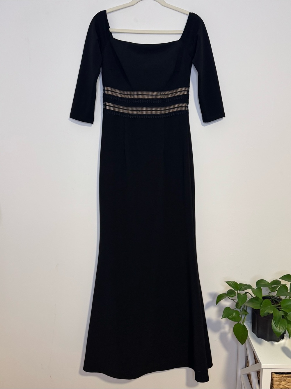 JS Collections Black Off Shoulder Mermaid Gown Nude Illusion Waist Dress Small - Picture 2 of 10